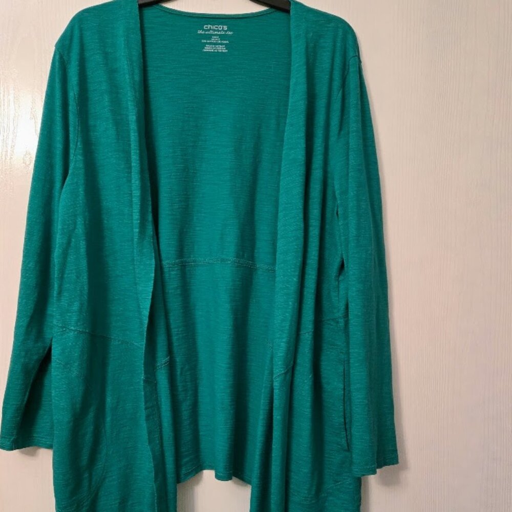 Chico's kelly green open front cotton‎ cardigan Size 3/XL